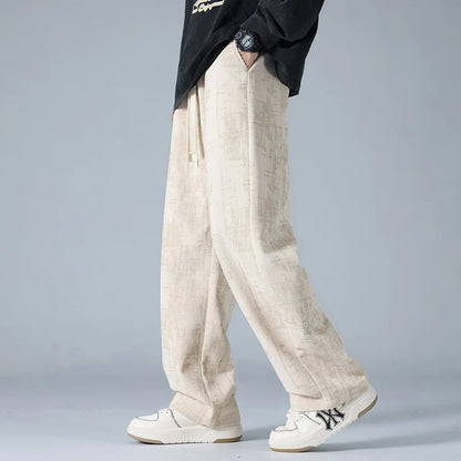 Loose Fit Patterned Elastic Waist Casual Mens Pants - Vossary