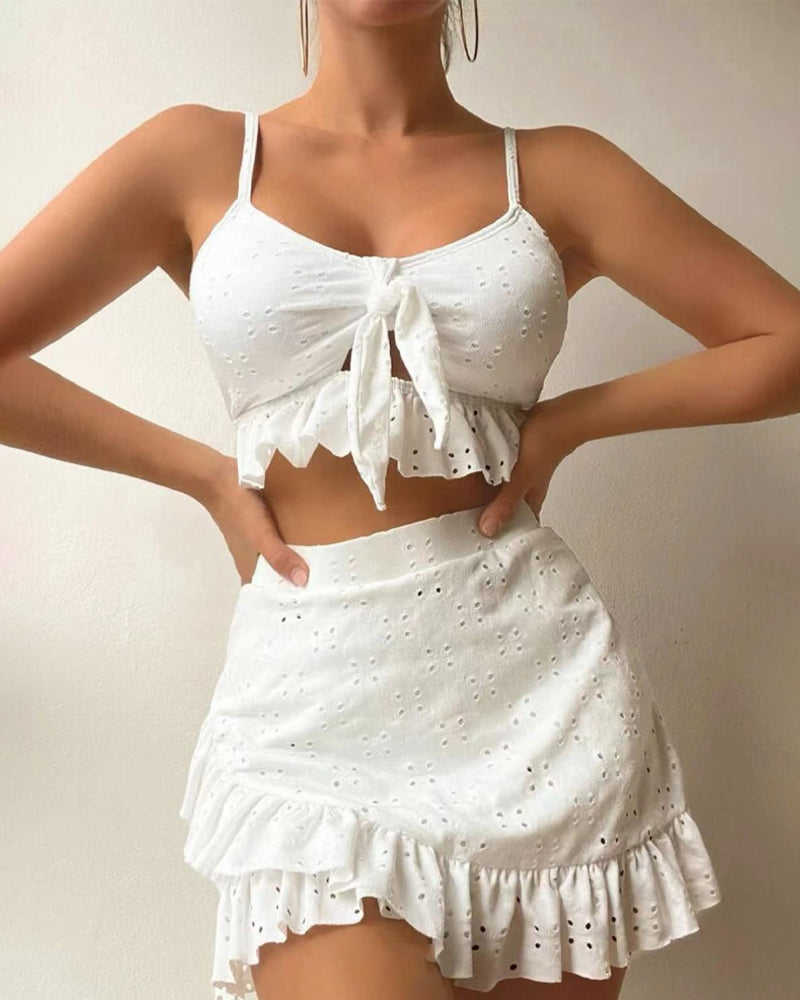 Women's Slim Fit Bikini with Embroidered Ruched Skirt - EasyApparels