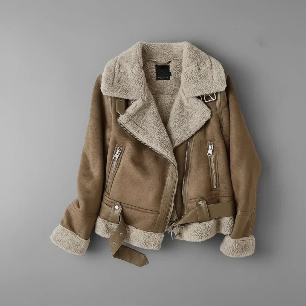 Warm Faux Leather Biker Jacket for Women
