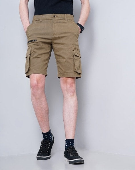 Practical Men's Knee Length Cargo Shorts with Zip Pockets