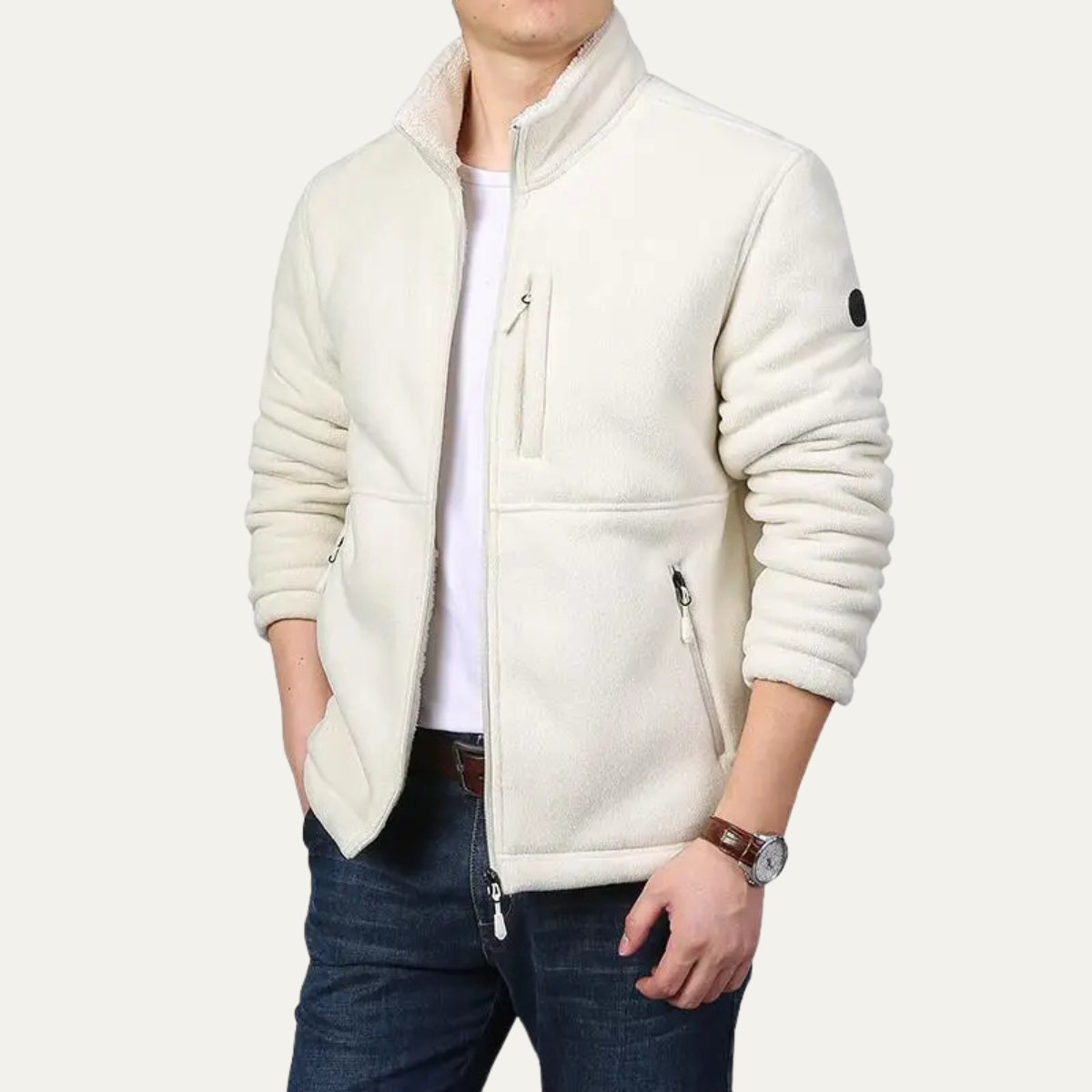 Warm Mens Fleece Zip Up Jacket with Pockets