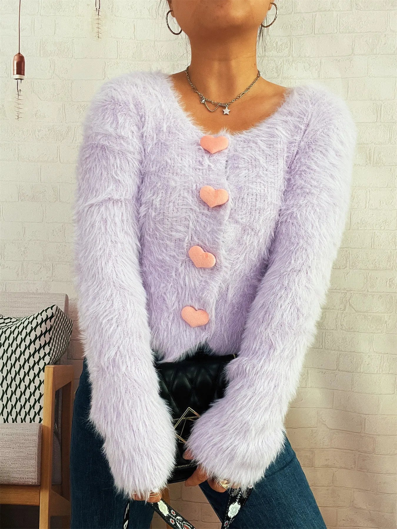 Soft Heart Shaped Open Front Cardigan - EasyApparels