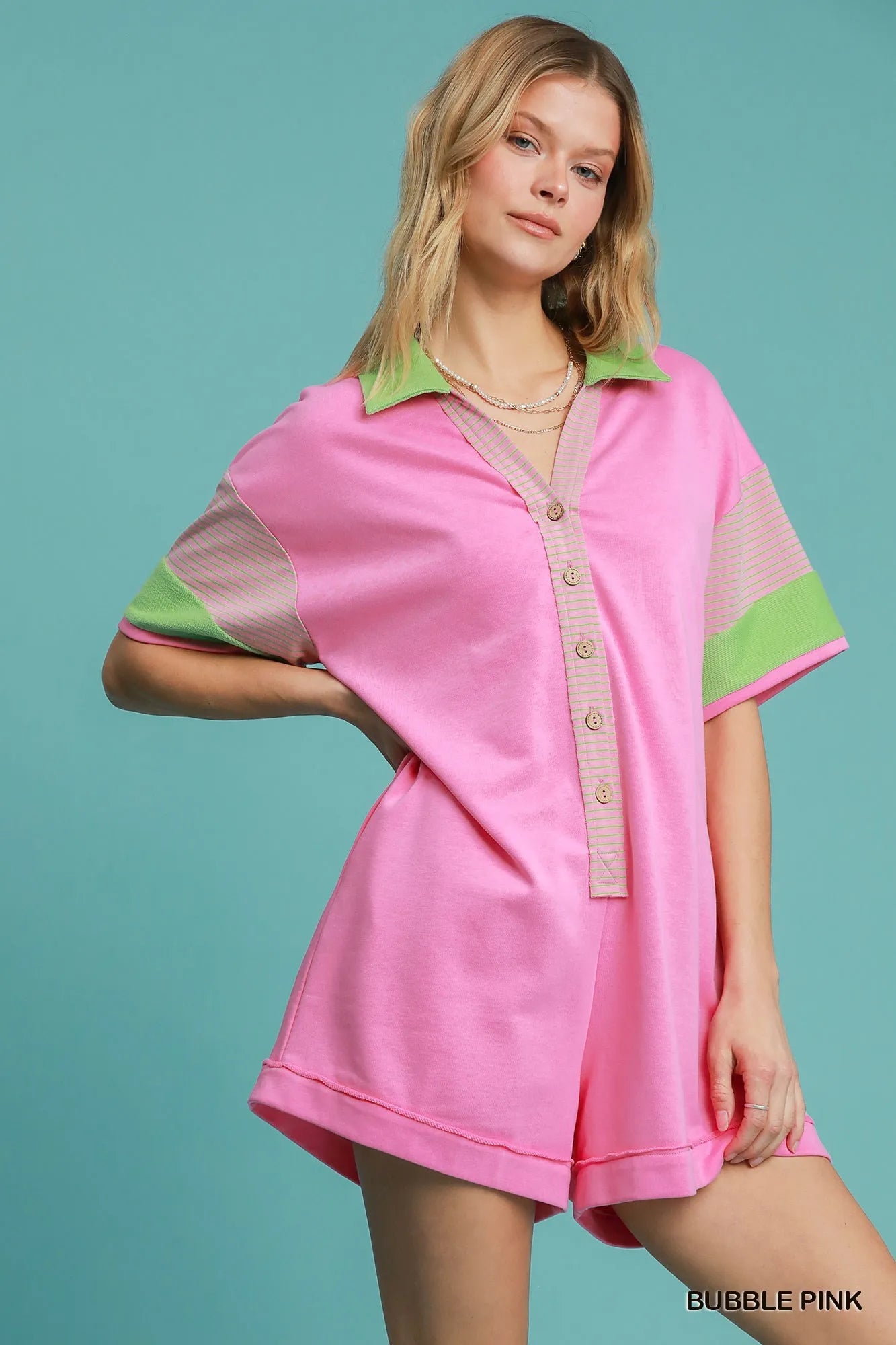 Colorful Trim Button Front Jumpsuit - EasyApparels