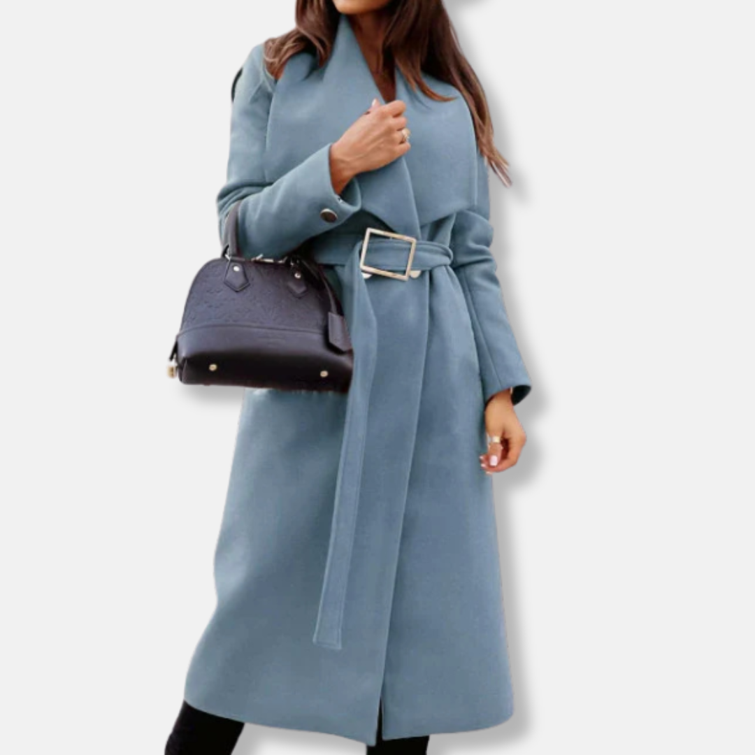 Women's Oversized Coat with Belted Waist and Lapels