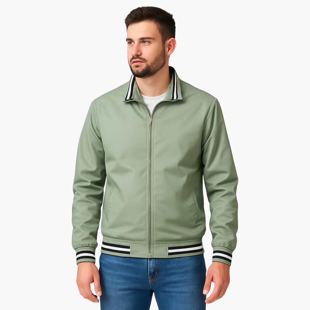 Men's Zip Up Flight Jacket with Stripe Detail