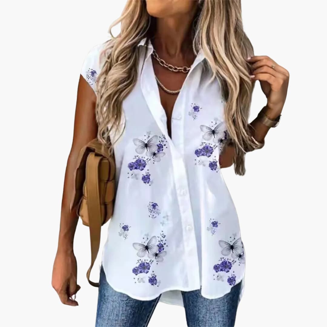 Women's Lightweight Butterfly Print Blouse - Vossary