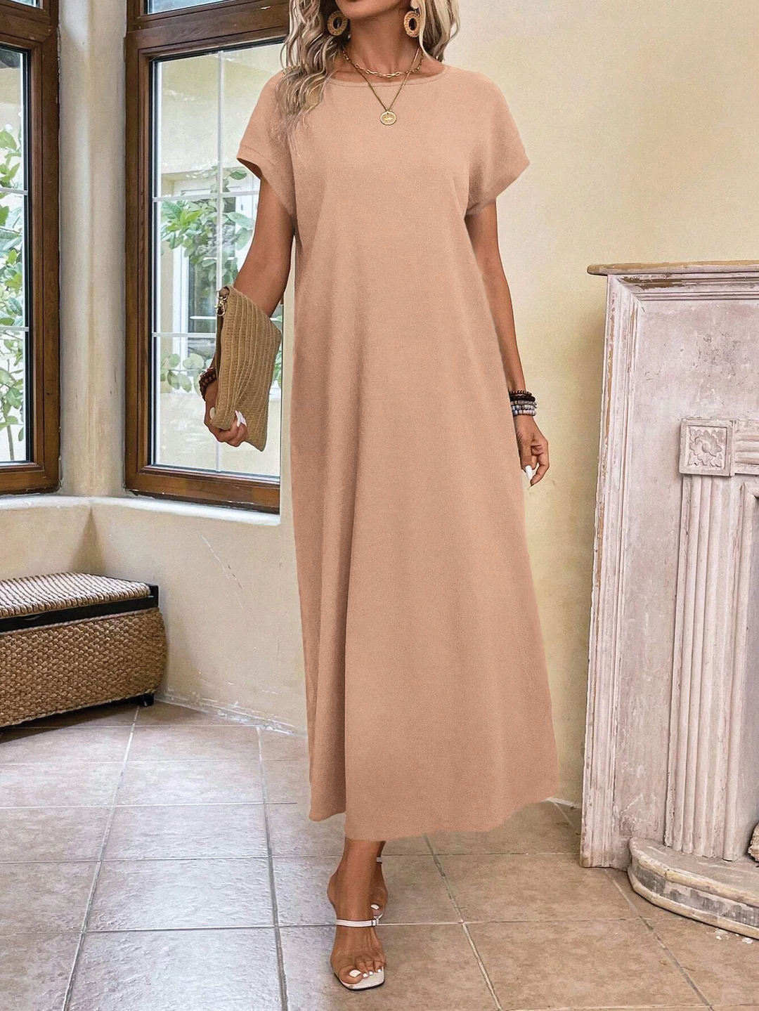 Relaxed Fit Bell Sleeve Tunic Dress - EasyApparels