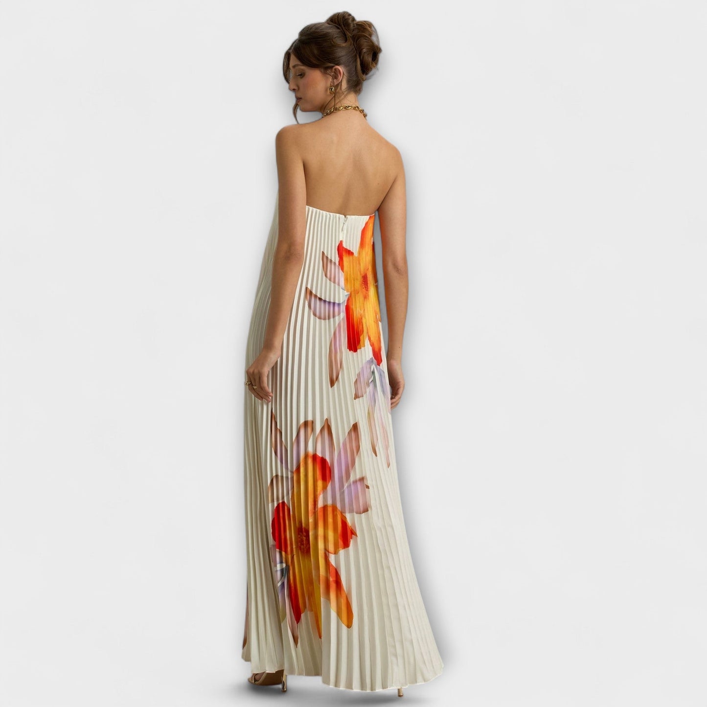 Vibrant Orange Flower Long Evening Dress