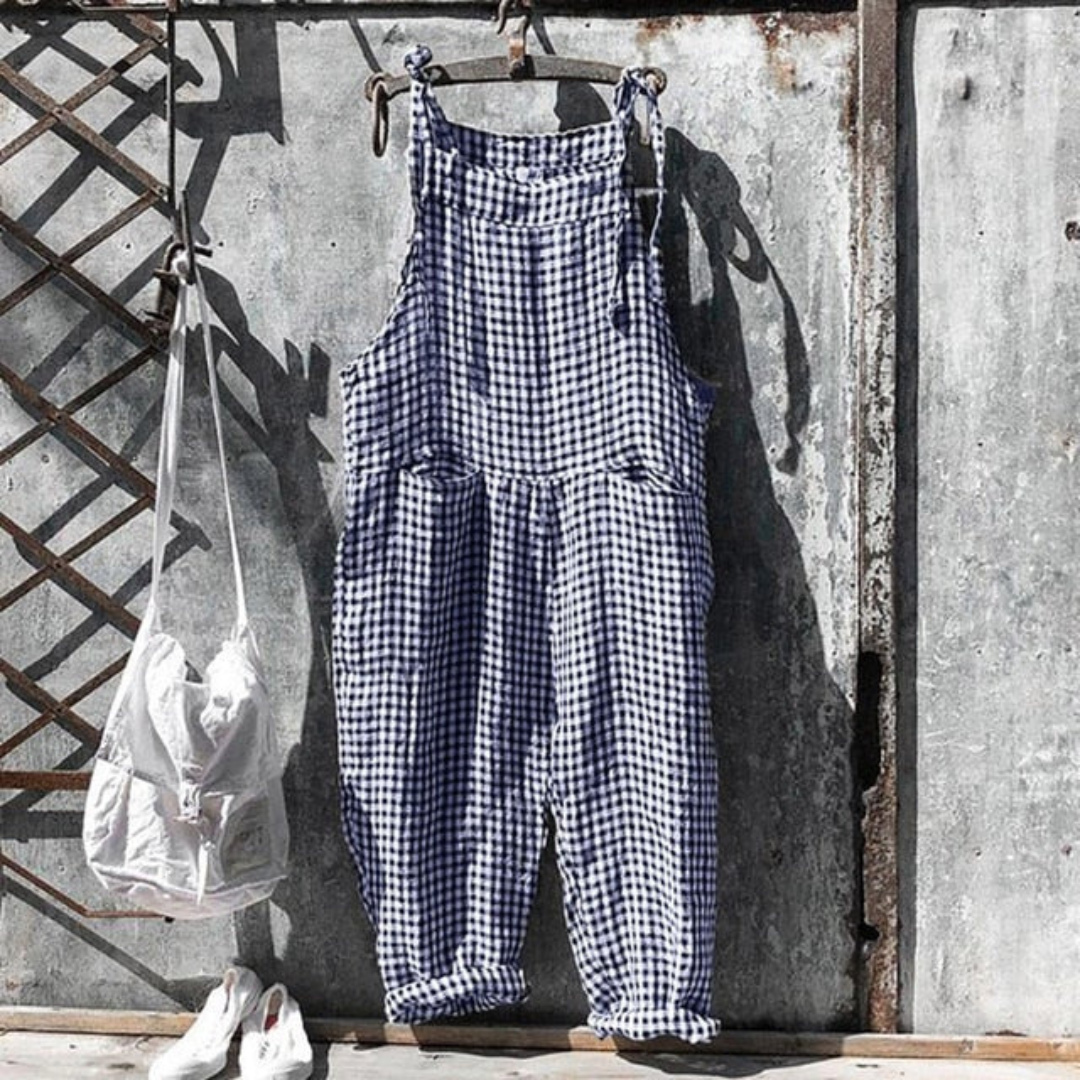 Comfortable Women's Wide Leg Gingham Jumpsuit - EasyApparels