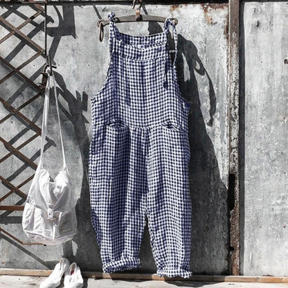Comfortable Women's Wide Leg Gingham Jumpsuit - EasyApparels