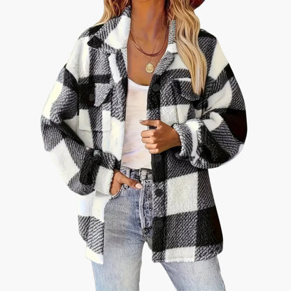 Ladies Plaid Coat with Button Front Closure