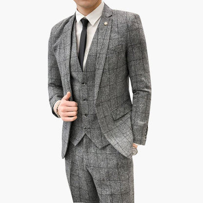 Classic 3 Piece Suit with Blazer and Check Pattern