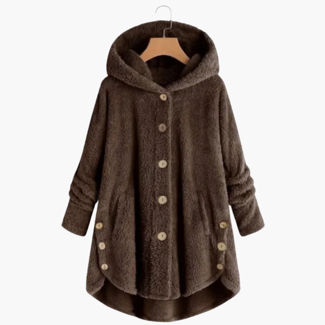 Ladies Warm Hooded Coat with Button Front