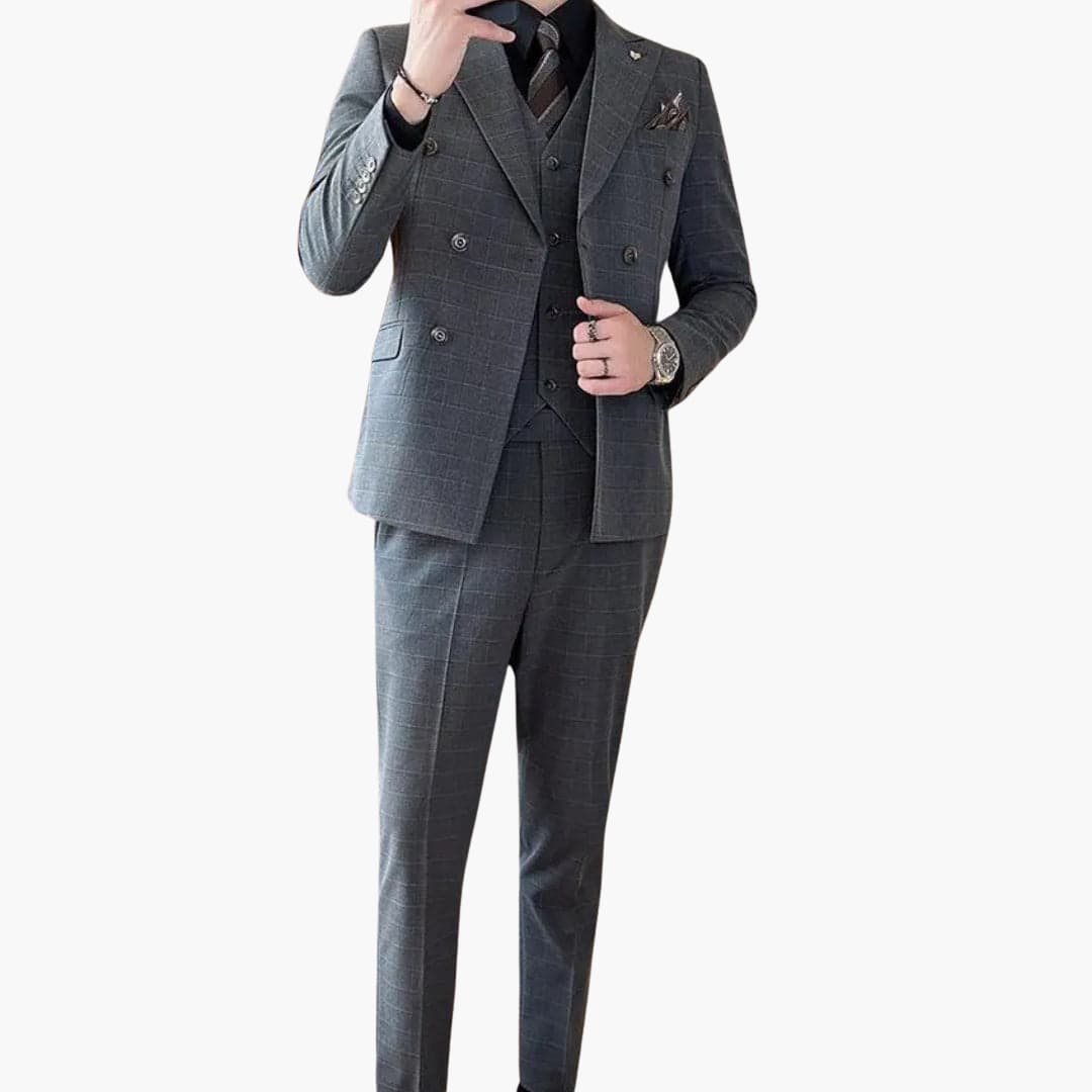 Classic Fit Checked Suit with Notch Collar