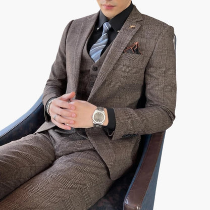 Classic Plaid Three-Piece Suit for Men
