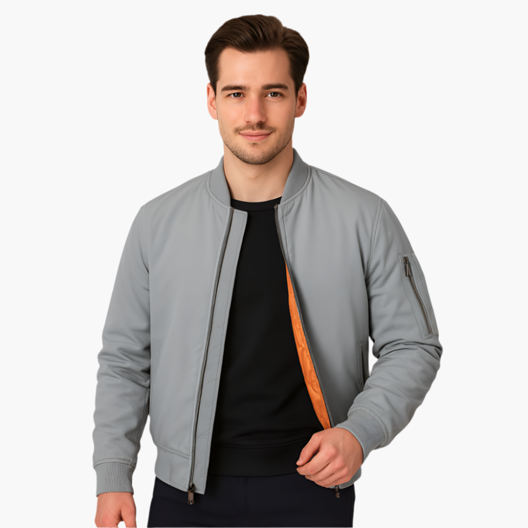 Men's Zip Up Baseball Jacket with Ribbed Sleeves