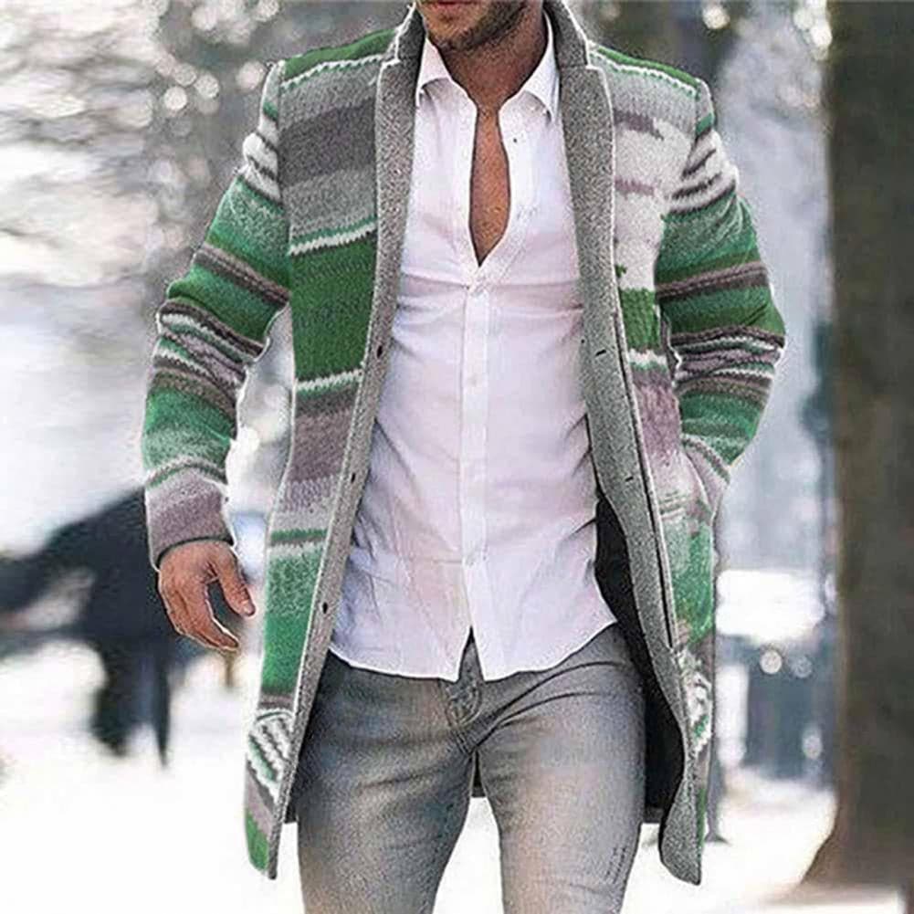 Men's Classic Striped Overcoat with Button Front - EasyApparels