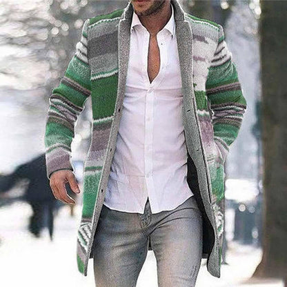Men's Classic Striped Overcoat with Button Front - EasyApparels