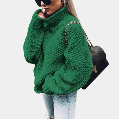Women's Crew Neck Sweater with Thick Cable Knit
