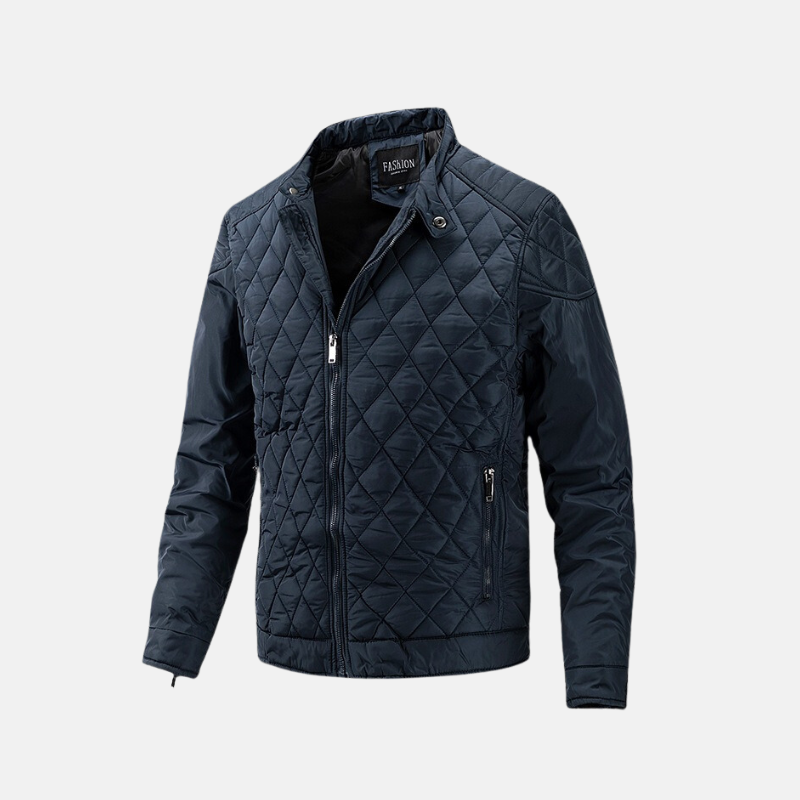 Slim Fit Padded Jacket with Stand Collar and Zip Front