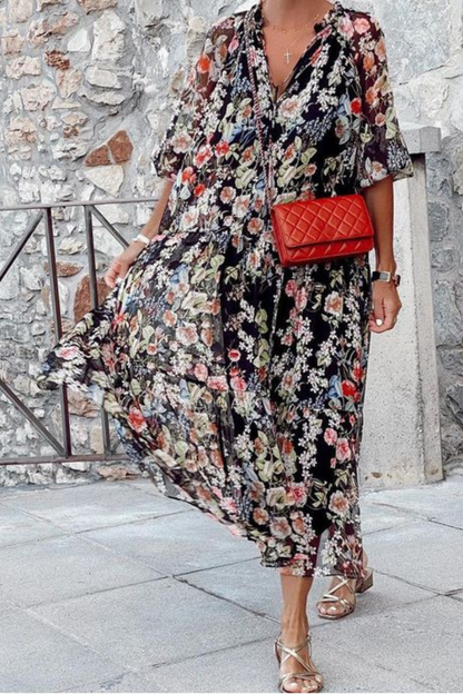 Women's Vintage Floral V-Neck Summer Dress