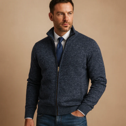 Warm Crew Neck Knitted Zip Men's Cardigan Sweater