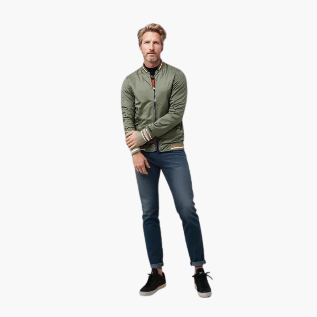 Men's Zip Up Flight Jacket with Ribbed Sleeves
