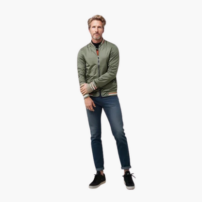 Men's Zip Up Flight Jacket with Ribbed Sleeves