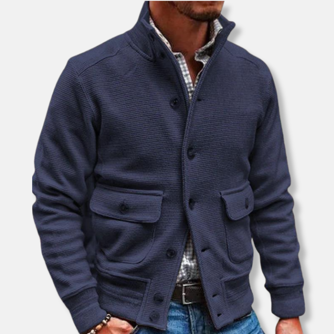 Slim Fit Men's Coat with Buttons and Flap Pockets