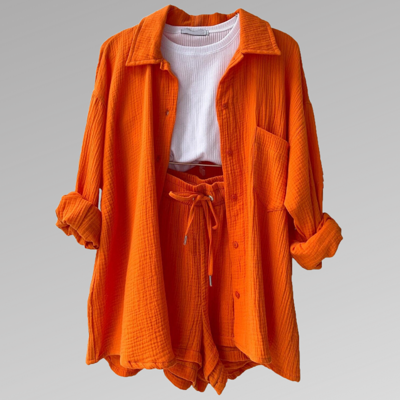Comfy Cotton Button Front Shirt and Shorts Set