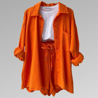 Comfy Cotton Button Front Shirt and Shorts Set