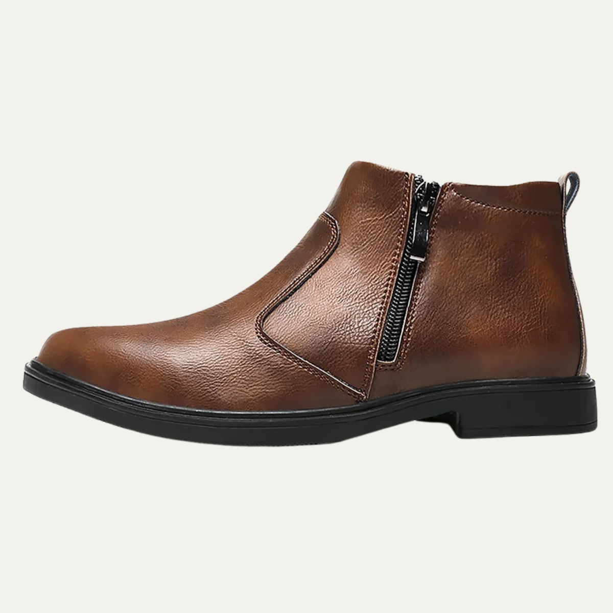 Classic Mens Black Leather Ankle Boots with Zip