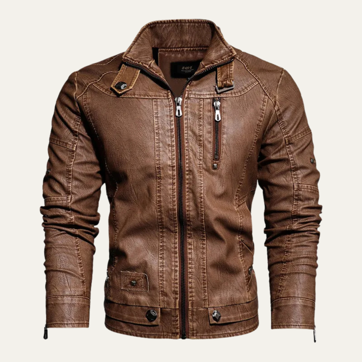 Classic Men's Rugged Leather Biker Jacket - Vossary