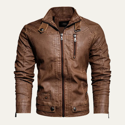 Classic Men's Rugged Leather Biker Jacket - Vossary