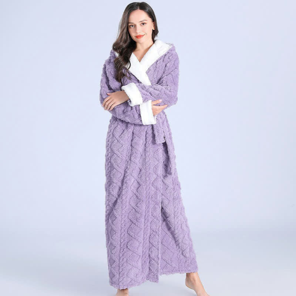Plush Ladies Warm Hooded Bath Robe