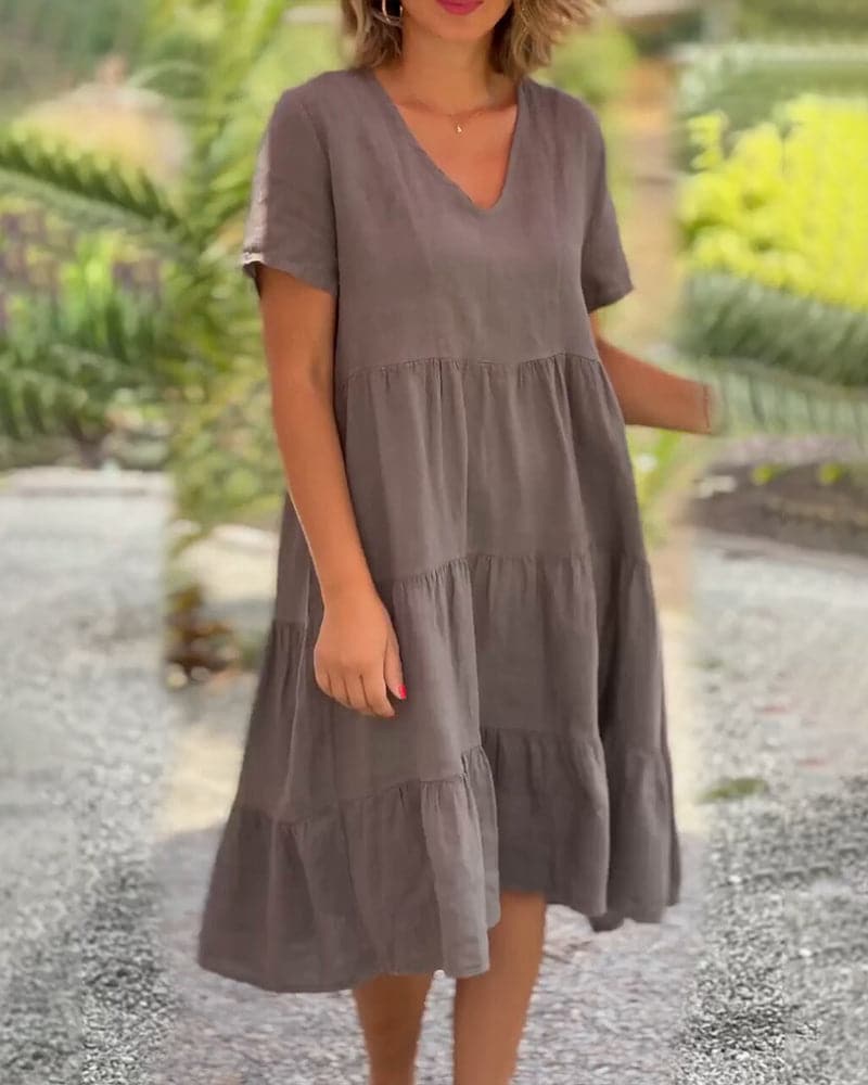 Casual V-neck Cotton Dress for Women - EasyApparels