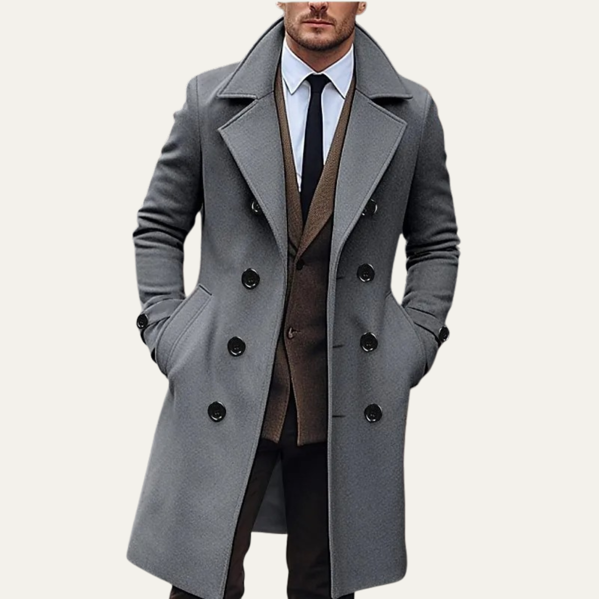 Classic Double Breasted Wool Overcoat for Men