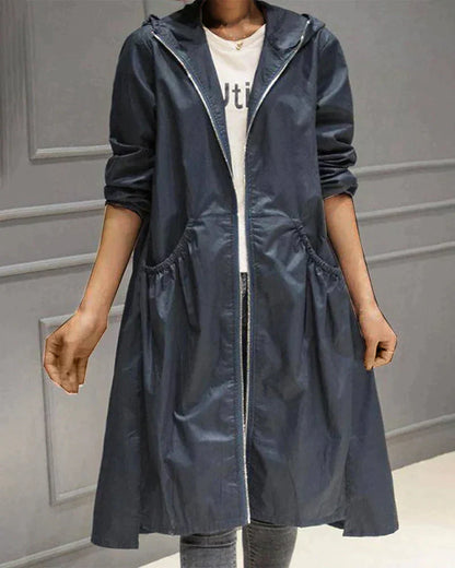 Waterproof Women's Long Rain Jacket with Zip