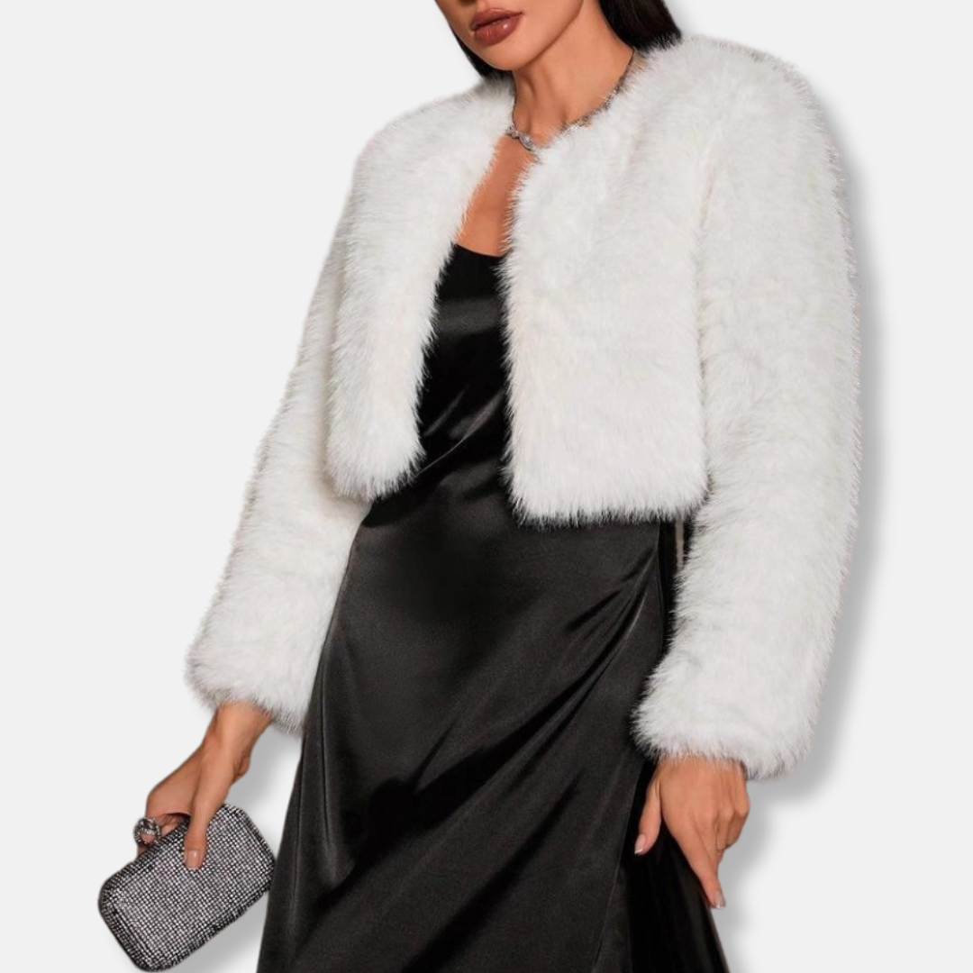 Faux Fur Cropped Coat for Women Long Sleeve