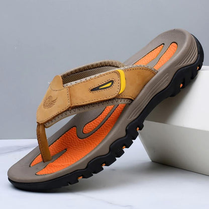 Comfortable Brown Leather Flip Flops