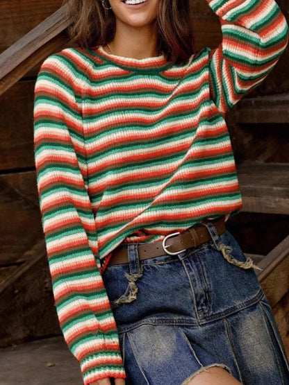 Colorful Multi Stripe Crew Neck Sweater