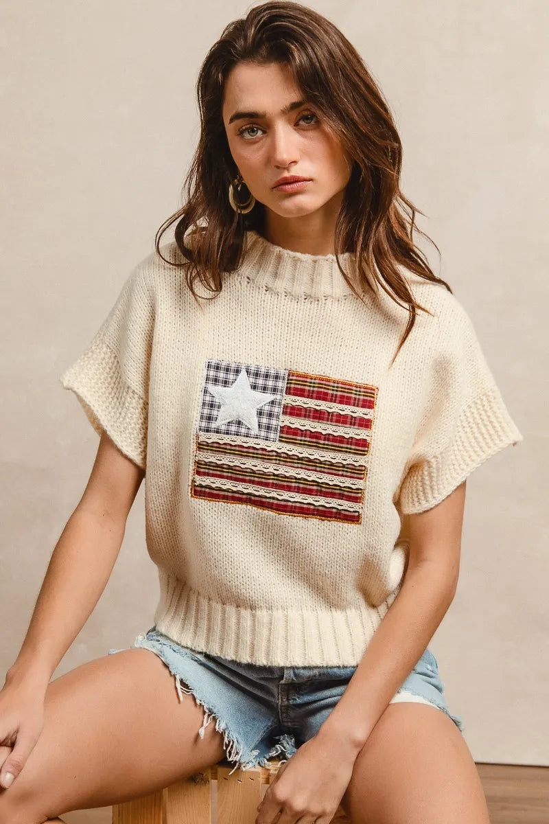 Vintage USA Flag Oversized Sweater - EasyApparels
