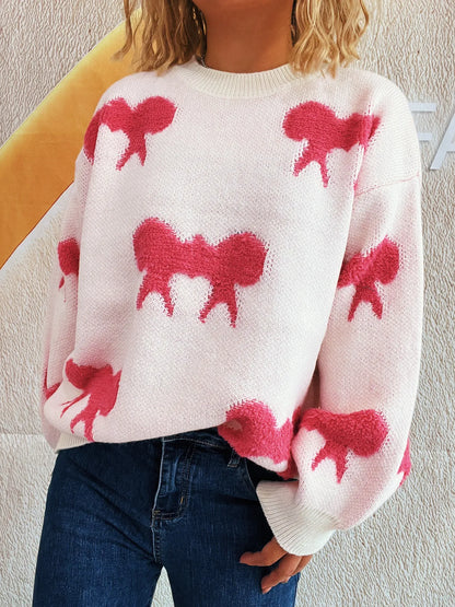 Polka Dot Crew Neck Knit Sweater - EasyApparels