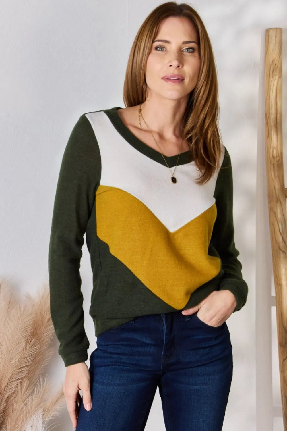 Women's Multi Color Block V Neck Top - EasyApparels