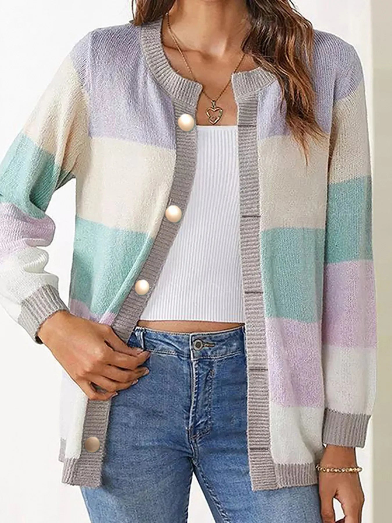 Multicolor Button Front Knit Sweater