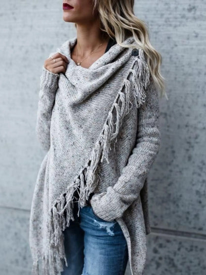Tassel Open Front Long Cardigan Sweater