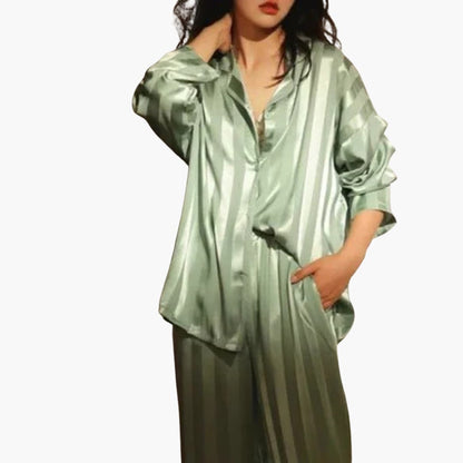 Soft Ladies Sleepwear Set with Long Sleeve Top and Bottoms - Vossary
