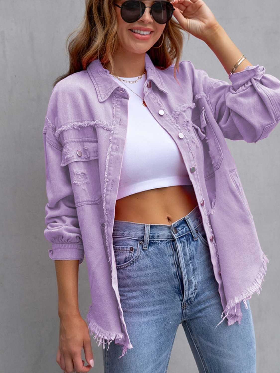 Ripped Relaxed Fit Blue Jeans Jacket