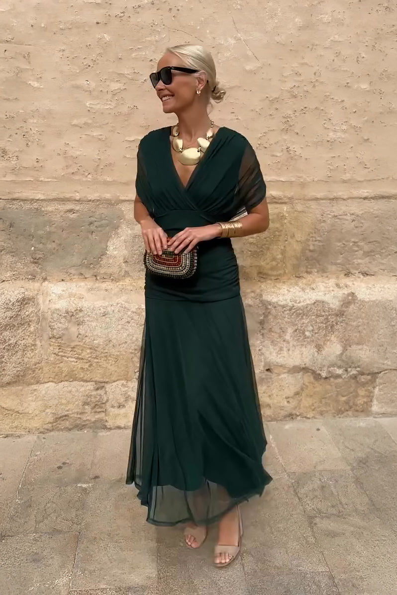 Beautiful V-neck Evening Formal Maxi Dress - Vossary