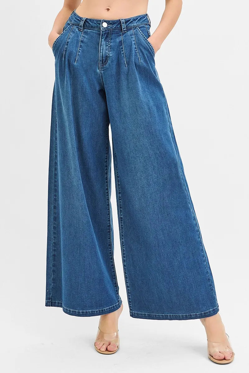 Comfortable High Waisted Wide Leg Knit Jeans - EasyApparels